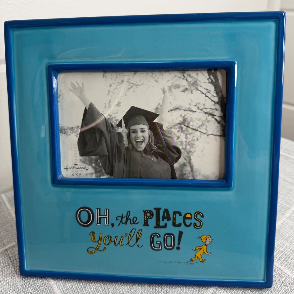Oh, the Places You'll Go Dr. Seuss Hallmark Frame 4x6  Blue Ceramic RARE
